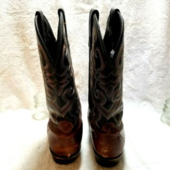 Masterson Men.s Cowboy Boots sz 10 D Brown Black Leather Toe Tip Plate RB913 main image 7